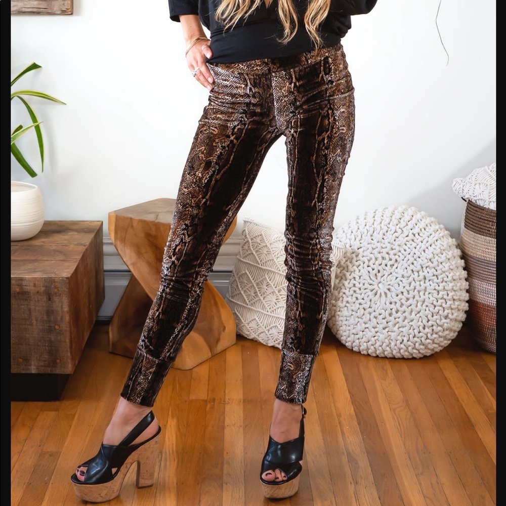 Temple Ro Snakeskin Velvet Slim Pants